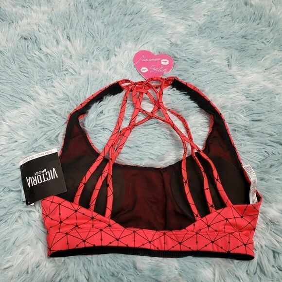 Victoria's Secret Red Spider Web Pattern VSX Logo Racerback Sport Bra Si… - Picture 3 of 5